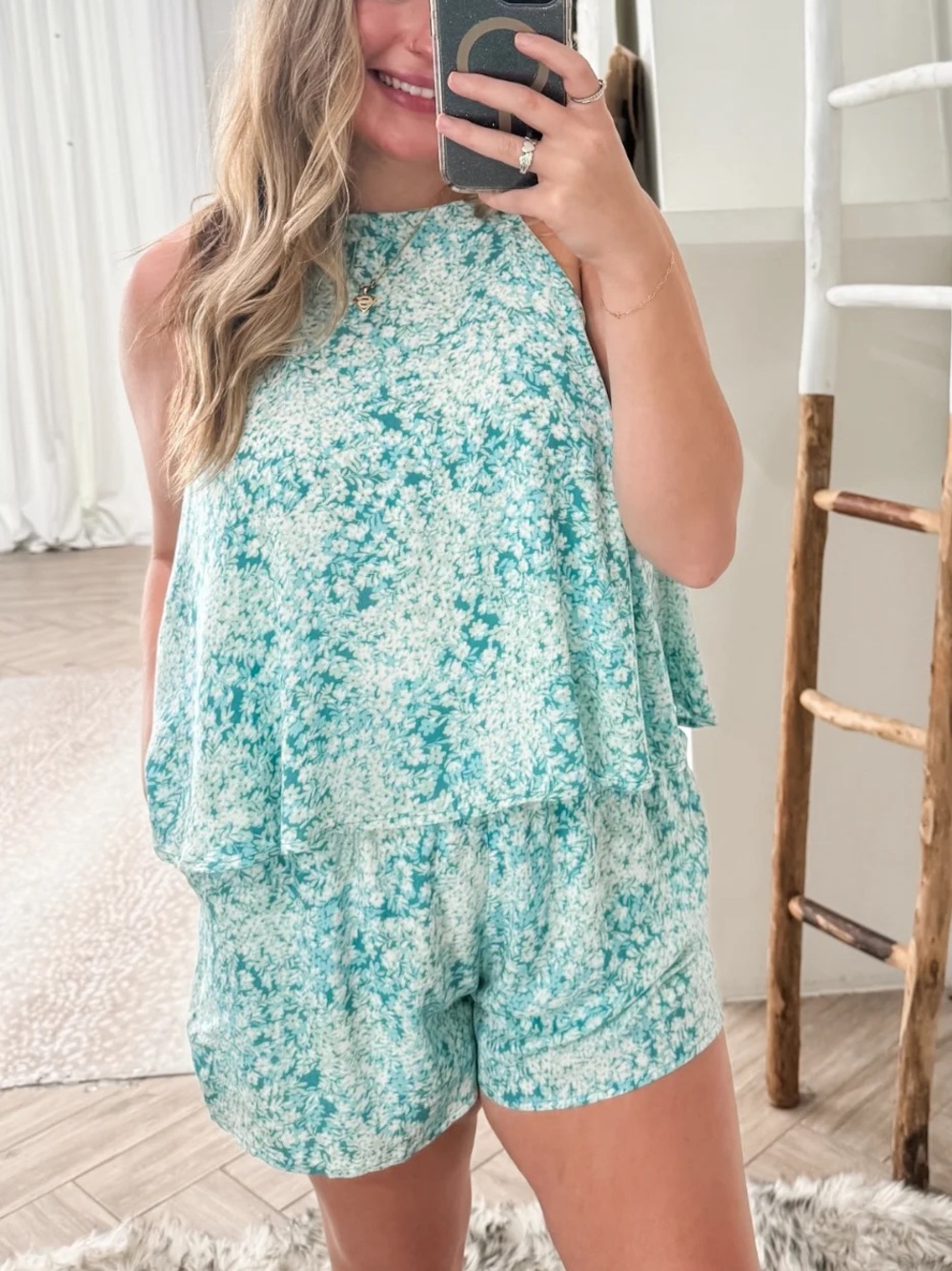 blue floral romper